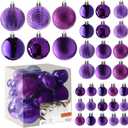 Prextex 36-Pieces Purple Christmas Ornaments Set - Shatterproof, Festive Christmas Ball Ornaments in 3 Sizes and 6 Styles with Hanging Loops for Tree, Wreath, and Dazzling Holiday Party Decorations