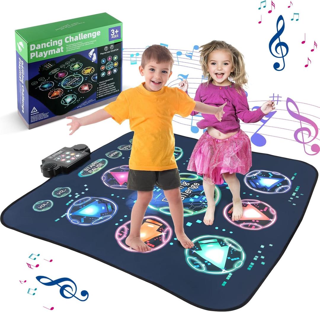 Dance Mat, Electronic Dance Mixer Rhythm Step PlayMat,Dance pad Game Toy for Girls Boys, Christmas/Festival/Birthday Gift for Kids, Built-in Music,24 Challenge Levels, Age 3-4 6 7 8 9 10 11 12+ Year Old (1 player)