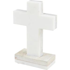 Mud Pie White Marble Wood Cross; 7" x 3 3/4"