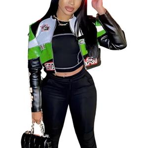 VOIKERDR Leather Jacket Women Zipper Moto Biker Short Leather Jacket Women Bomber Jacket Women Faux Leather Jacket (Large, Green)