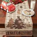 2 x Croar Merry Christmas Pine Tree Dining Table Runner, Xmas Buffalo Plaid Wood Ornament Burlap Kitchen Decoration, Winter Holiday Farmhouse Indoor Outdoor Home Decor Party Supply 13 x 72 Inches