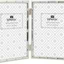 5x7'' Bamboo Detail Double Photo Frames, Silver double Metal Picture Frame 7x5'', Elegant Thin Edge Photo Frames 5x7'' With Soft Velvet Backing and Real Glass Front for Desktop