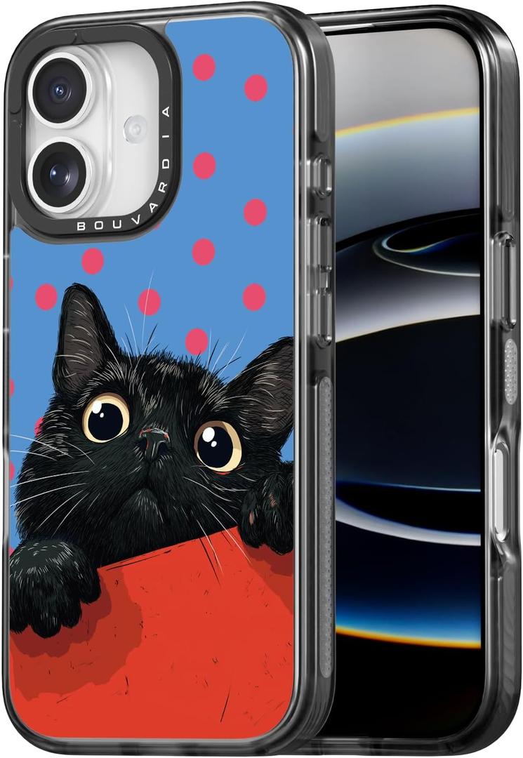 Bouvardia for iPhone 17 Case, Cute Girly Design for Women, Shockproof & Aesthetic, Cat & Polka Dots