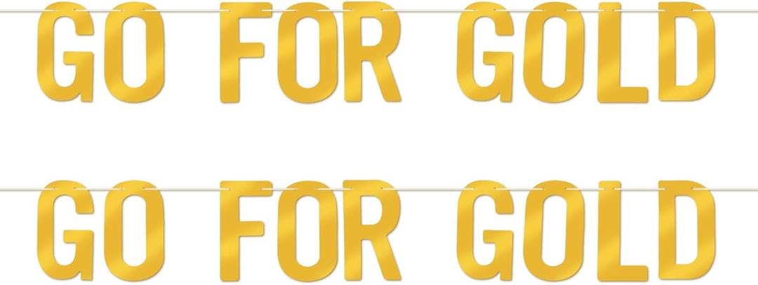 2 Set Go for Gold Signs, Olympic Decorations Banners for Sports Themed Party Events Photo Booth Backdrop Athletic Games Competitions Supplies for Wall Home Decor Indoor Outdoor, 6.29x3.34inch