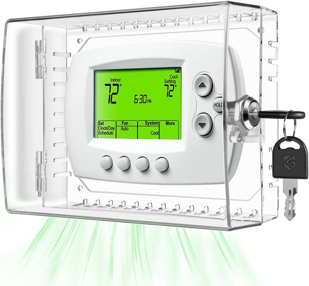 TRJ Large Thermostat Lock Box with Key, Clear Thermostat Cover with Lock for Thermostat on Wall, Lockable Thermostat Lock Box Cover, AC Lock Box Cover with Key Fit Thermostats 5" H x 6.3" W or Smaller