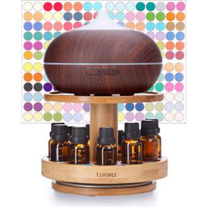 TJ.MOREE Bamboo Diffuser Holder Carousel- 2 Tier Height Increase Rack with Upper Tray for Holding Diffuser, for 5ml, 10ml, 15ml, 20ml Essential Oils Bottles (Wood)