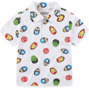 Marvel Avengers Boys Short Sleeve Polo Shirt for Toddler and Big Kids (White), 4