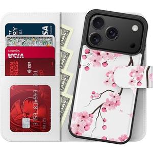 FUNMIKO for iPhone 17 Pro Case Wallet,Detachable Flip Folio Leather Cover,RFID Blocking 4 Card Slots Holder,Magnetic Kickstand,Protective Phone Shell for Women Girls,Elegant Cherry