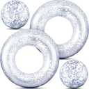 Hungdao 4 Pcs Glitter Inflatable Pool Float Tube Confetti Swim Ring and Glitter Beach Ball Confetti Inflatable Beach Ball for Adult Teens Summer Pool Favor(Silver)