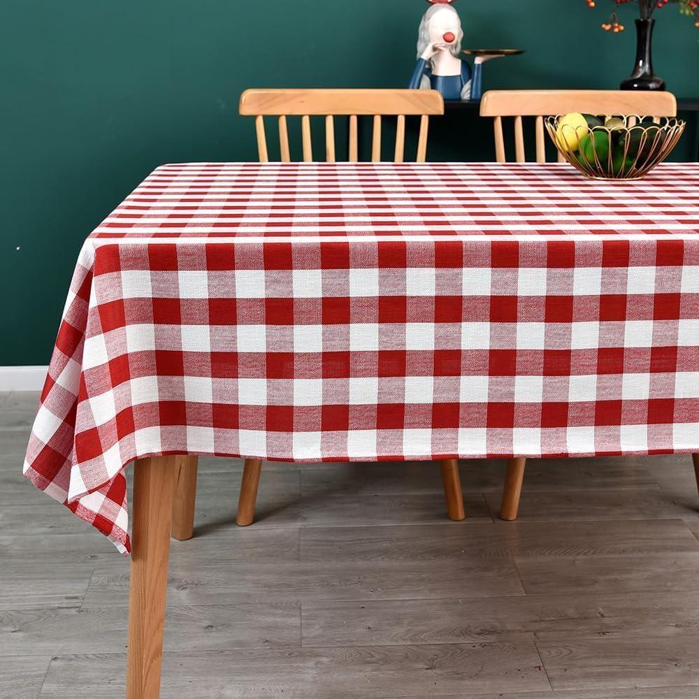 Gingham Table Cloth for Square Tables red Checkered Plaid Tablecloth Heavy Duty Cotton Blend Washable & Wrinkle Table Cover for Outdoor Kitchen Dining Picnic Camping (60x60 Inch)