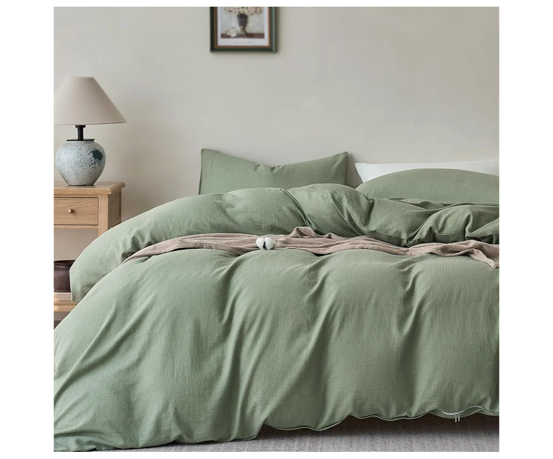 JELLYMONI Washed Cotton Duvet Cover Set Queen Size,Sage Green - Super Soft & Breathable Bedding Comforter Cover with Zipper, for Modern Home, Guest Room, and Everyday Use,1 Duvet Cover & 2 Pillowcases