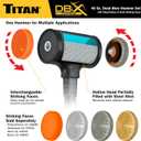 Titan DBX 63649 45oz Dead Blow Hammer with Interchangeable Polyurethane & Steel Striking Faces, Rebound Resistant, 15" Shock Absorbing Fiberglass Handle with Textured Grip