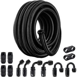 6AN Fuel Line Kit, 6AN Nylon Braided Fuel Line Hose Fitting Kit CPE 20FT Black