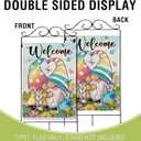 Artofy Welcome Spring Summer Rainbow Gnome Large Decorative House Flag, Daisy Flower Butterfly Yard Garden Outside Decor, Seasonal Burlap Outdoor Home Decoration Double Sided 28 x 40