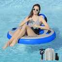 Round Floating Ring Inflatable Water Hammock Heavy Duty River Floats Lake Raft for Adults Tanning Pool Lounger Float Island Platform Pad Mat for Party (River Tube (3.6' Circle), Blue)
