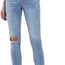 Allimy Women's High Rise Skinny Stretch Button Ripped Jeans High Waisted Destroyed Denim Pants (Blue)