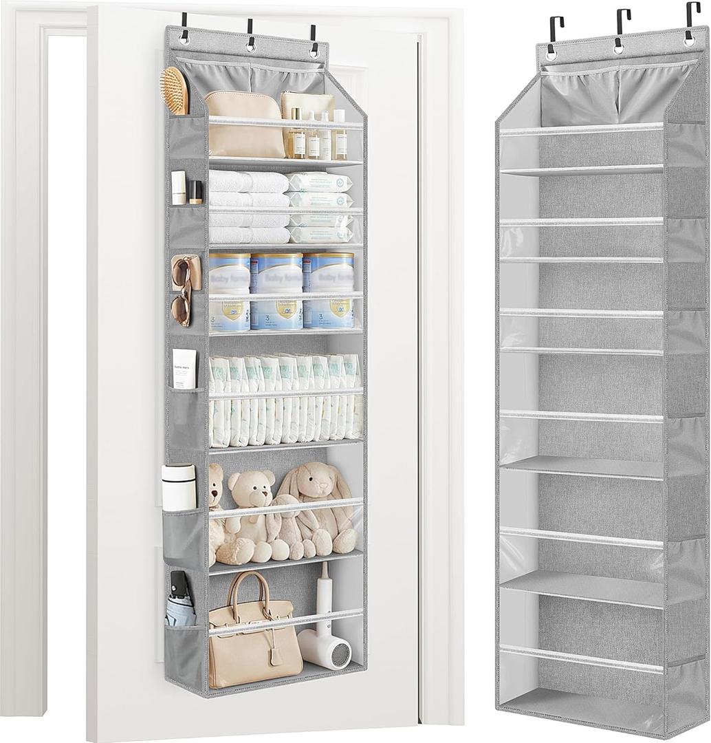 STORAGE MANIAC Over the Door Organizer Large Capacity Hanging Organizer, Clear Deep Pockets Behind Door Closet Organizer and Storage for Nursery, Bathroom, Bedroom, Pantry, 1 Pack Grey
