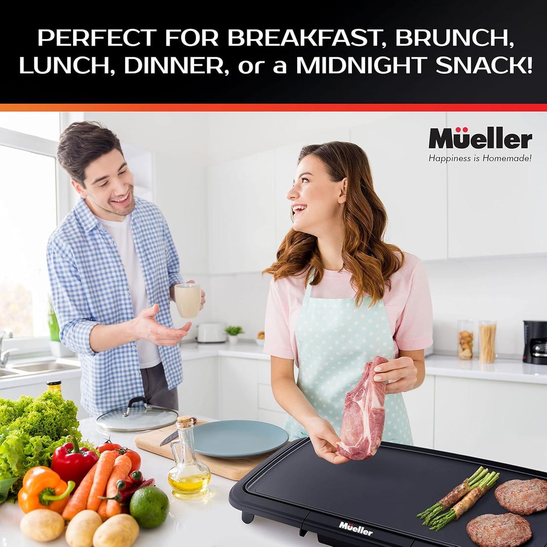 Nonstick 20 Inch Electric Griddle Teflon-free, 10 Eggs at Once, Cool-Touch Handles and Slide-Out Drip Tray, for Breakfast Pancakes, Burgers, Eggs, Gold