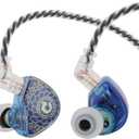 Linsoul TANGZU Waner S.G HiFi 10mm Dynamic Driver PET Diaphragm in-Ear Earphone with Ergonomic Shape, Detachable Recessed 2Pin OFC Braided Cable for Audiophile Musician DJ Stage(Blue, with Mic)
