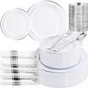 WELLIFE 210 Piece Silver Plastic Dinnerware Set for 30 Guests, Plastic Plates for Party, Include: 30 Dinner Plates, 30 Dessert Plates, 30 Pre Rolled Napkins with Silver Silverware and 30 Silver Cups