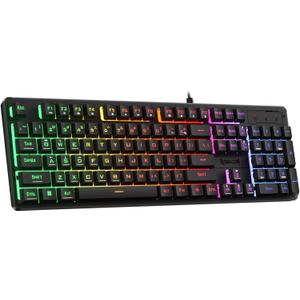 Redragon K521 Upgrade Rainbow LED Gaming Keyboard, 104 Keys Wired Mechanical Feeling Keyboard with Multimedia Keys, One-Touch Backlit, Anti-Ghosting, Compatible with PC, Mac, PS4/5, Xbox (Black)