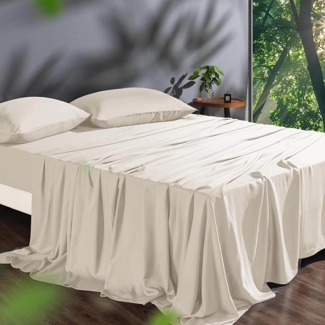 Tencel Sheet Set Full Size, 100% Eucalyptus Lyocell, Breathable & Cooling Sheets, Deep Pocket Up to 16 Inch, Silky Soft, Ideal for Hot Sleepers - 4PC (Full, Sand)