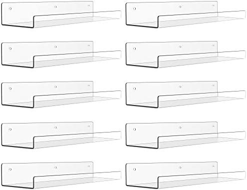 upsimples 10 Pack Acrylic Shelves Wall Organizer and Storage, 15" Display Shelf for Figure, Toy Cars, Perfume, Kids Bookshelf for Bedroom, Nursery, Craft Room, Clear