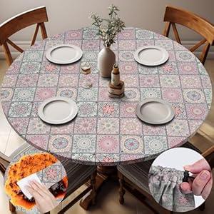 opstellen Fitted Round Tablecloth for 36-44" Tables Spring Summer Fall Rustic Stain Resistant Mantel para Mesa Redonda Kitchen Living Room Needs Campers Picnic Inside Outdoors Supplies