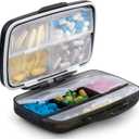 Travel Pill Organizer Large Portable Medication Fullicon Oversize 8 Compartment Pill Box, Vitamin Travel Case Pill Holder - Airtight & Moisture proof (Black)
