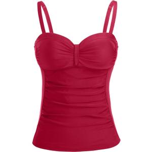 Women's Underwire Tummy Control Swimsuit Top with Push Up - No Bottom Included (Large, Red)