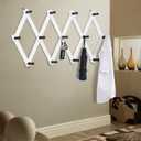 Dseap Accordian Wall Hanger: 16 High Wooden Wall Expandable Coat Rack, Hat Rack Holder, Accordion Hook for Baseball Caps, Coats, Mugs, 13 Peg Hooks, White & Black