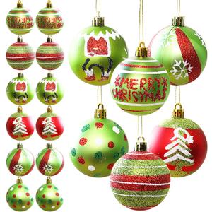 12pcs Christmas Ornaments Balls - 2.4Inch Glittering Hanging Christmas Tree Balls - Red Green Plastic Swirl Candy Cane Ball for Xmas Tree Decorations - Home Indoor Holiday Party Decorations