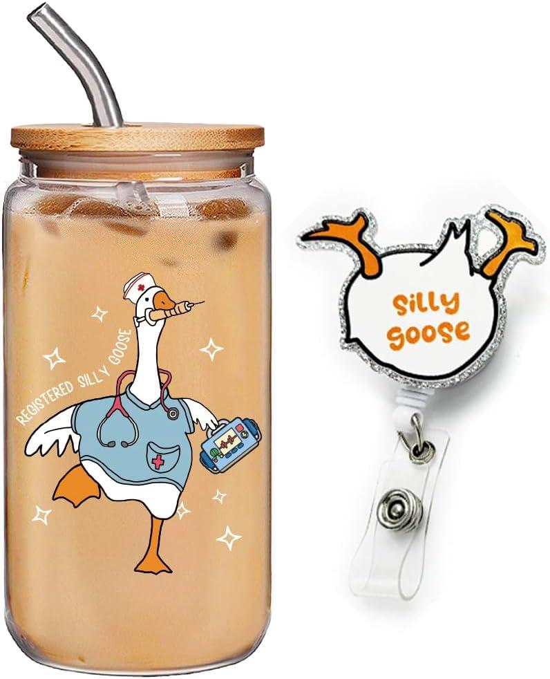 Funny Nurse Goose Cup for Women, RN Appreciation Gifts Nurses Week Gifts, Cute Retractable Nurse Badge Gift, Graduation Appreciation Nursing Student Ideas