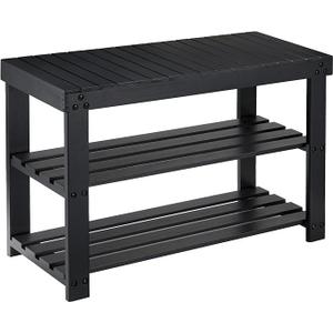 Pipishell Bamboo Shoe Rack Bench, 3 Tier Sturdy Shoe Organizer, Storage Shoe Shelf, Holds up to 300lbs for Entryway Bedroom Living Room Balcony, Black
