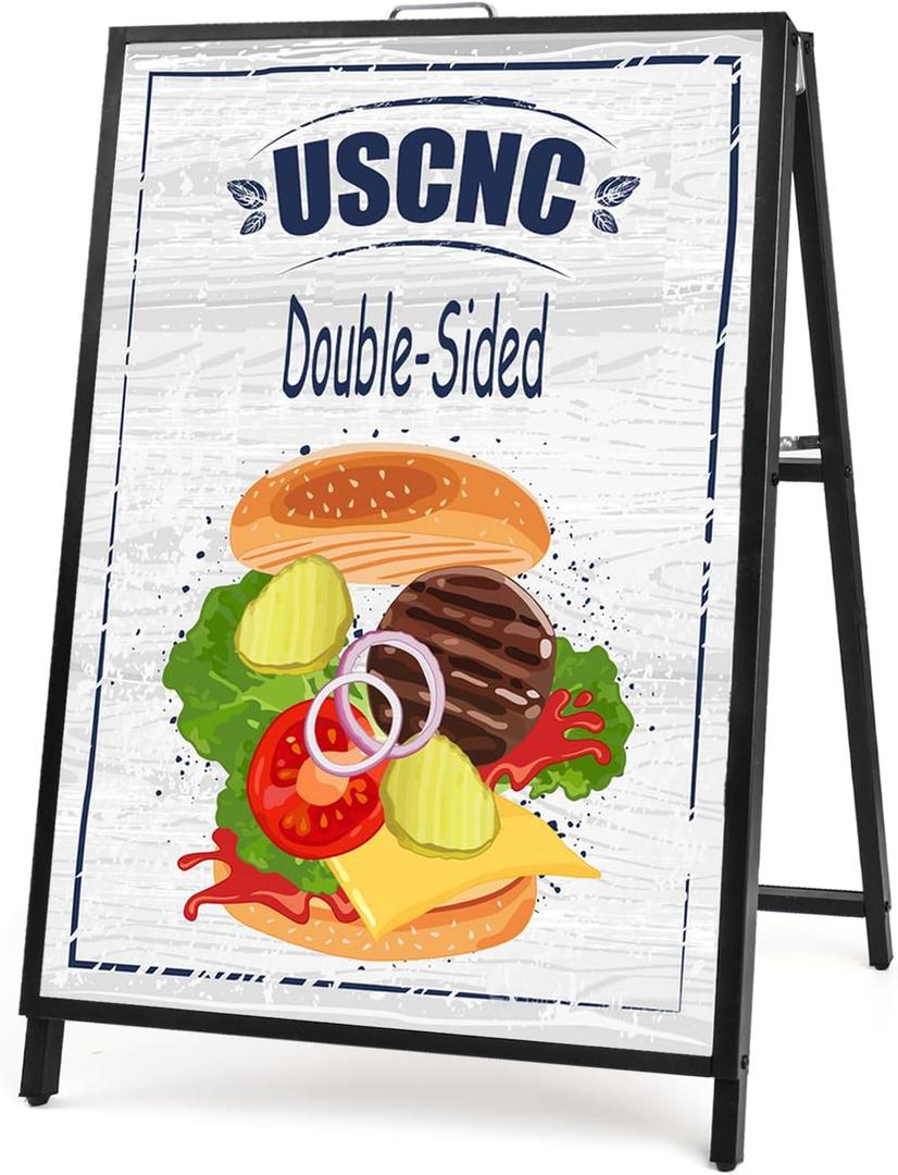 USCNC 24 x 36 Inch A Frame Sign Double-Sided Folding Sandwich Board Heavy Duty Slide-in Sidewalk Signboard for Outdoor Street Advertising Poster(Frame onlyNo white board)