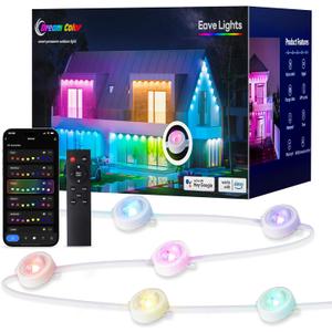Pak Smart Permanent Outdoor Lights, 20 Modes, 98ft 60 LED, IP67 Waterproof, Compatible with Alexa & Google Assistant, Perfect for Garden & Outdoor Decor, White (100FT)