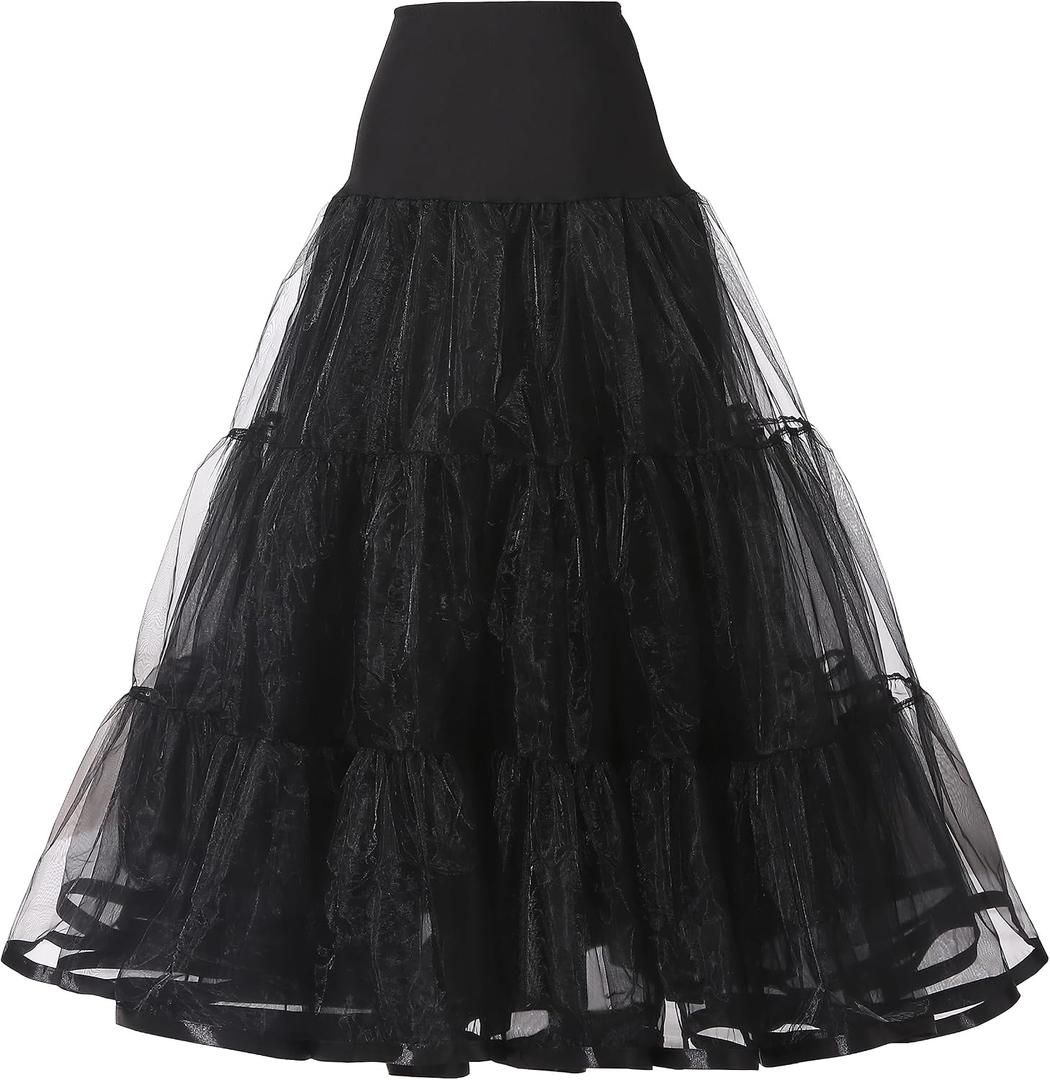 Women's Ankle Length Petticoats Long Plus Size Wedding Slips Crinoline Underskirt for Prom Evening Wedding Dress (Black) S