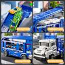 3-in-1 Kids Carrier Truck Toy Car Tracks for Toddlers 2-4 Years Old with 12 Racing Cars Toys, Foldable Chasing Race Track and Car Garage, Car Ramps Birthday Gift for Boys Girls 3-5 4-8(Blue)