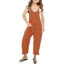 Girls Casual Jumpsuits Spaghetti Strap Sleeveless Loose Romper Long Pants with Pockets Kids Clothes Size M