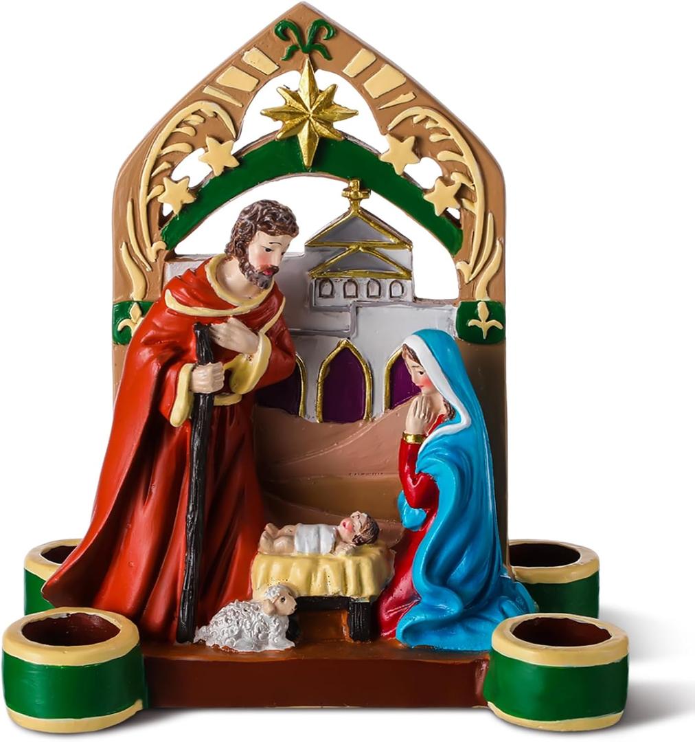 Nativity Advent Decorations Advent Candle Holder Holy Family Nativity Scene with Arch Candle Holder Religious Decors for Christmas Supplies(Multicolor)