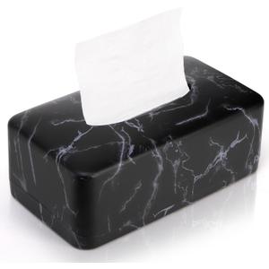 Tissue Box Holder, Rectangular Napkin Dispenser Box Cover, Black Faux Marble Facial Dryer Sheet Towel Organizer Case for Bathroom, Bedroom, Kitchen, Cars
