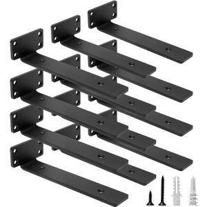 HITOMEN Heavy Duty Floating Shelf Brackets, 8-Inch (1/5'' Thick) Hidden Shelves Hardware, Iron L Brackets, Rustic Industrial Black Metal Wall Shelving Supports, 12 Pack