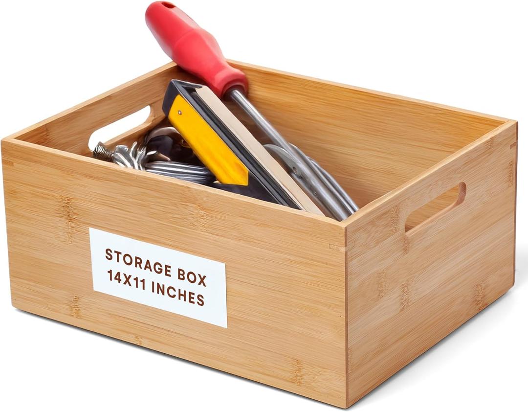 Prosumer's Choice Bamboo Storage Box - Wood Crate - Bamboo Box Storage for Kitchen, Living Room, Office - Arts & Crafts Container Caddy Basket - Home Decor & Organization Accessories 14"L x 11"W x 6"H