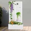 FENCY Metal Raised Garden Bed with Trellis, Metal Planter Box with Trellis, Garden Box for Climbing Plants Vegetable, 35" Lx16 Wx71 H Garden Bed with Drainage Holes(White-Louvered), 71"x35"