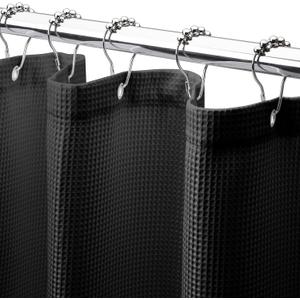 AmazerBath Waffle Shower Curtain, Heavy Duty Fabric Shower Curtains with Waffle Weave Hotel Quality Bathroom Shower Curtains, 72 x 78 Inches (Black)