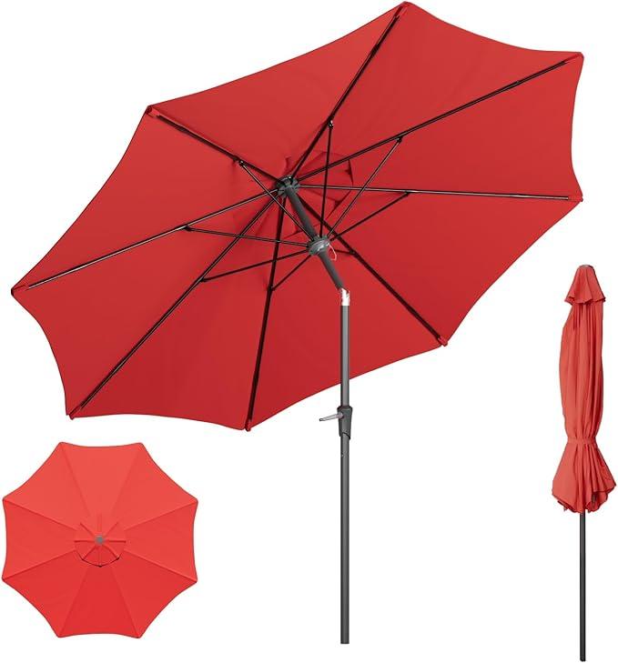 10 Ft Beanss Outdoor Patio Umbrella, Table Umbrella with Push Button Tilt and Crank, 8 Ribs Market Umbrella