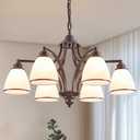 6-Light Brown Farmhouse Chandelier Light Fixture for Kitchen Antique Matte Brown Ceiling Hanging Lamp Adjustable 47" Max Pendant Light for Dining Room Table, Island, Entryway, Living Room
