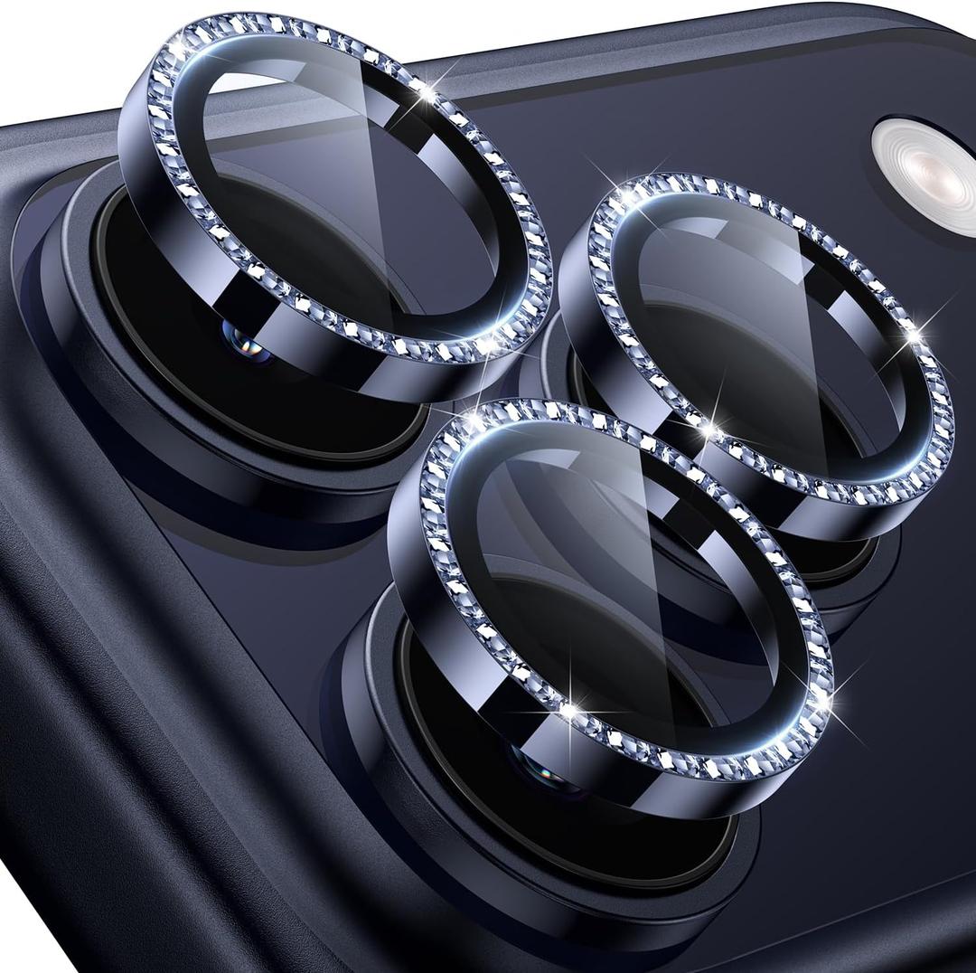 Hoerrye for iPhone 17 Pro Max/17 Pro Camera Lens Protector - [Top 9H+ Tempered Glass - 12FT Military Grade] HD Camera Screen Protector Cover Accessories Case Friendly,Glitter Deep Blue