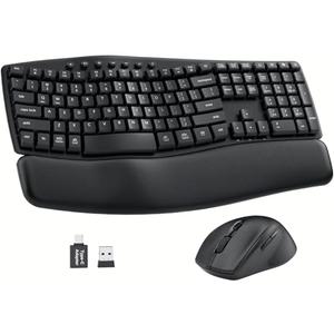 Ergonomic Wireless Keyboard and Mouse Combo, 30dB Quiet Full Size Keyboard Set with Wave Keys & Soft Palm Rest, Dual-System Switch for Windows/Mac, Ideal for Business Teams Home Office—Sablute