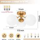 Bagood 3 Light Mid Century Modern Gold Globe semi Flush Mount Ceiling Brass Chandelier 3-Light Milk Glass Globe Lights Sputnik Ceiling Light Fixture for Bedroom Living Room Hallway